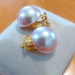 Soft Pink 1/2" Button Faux Pearl Clip-on Earrings Goldtone